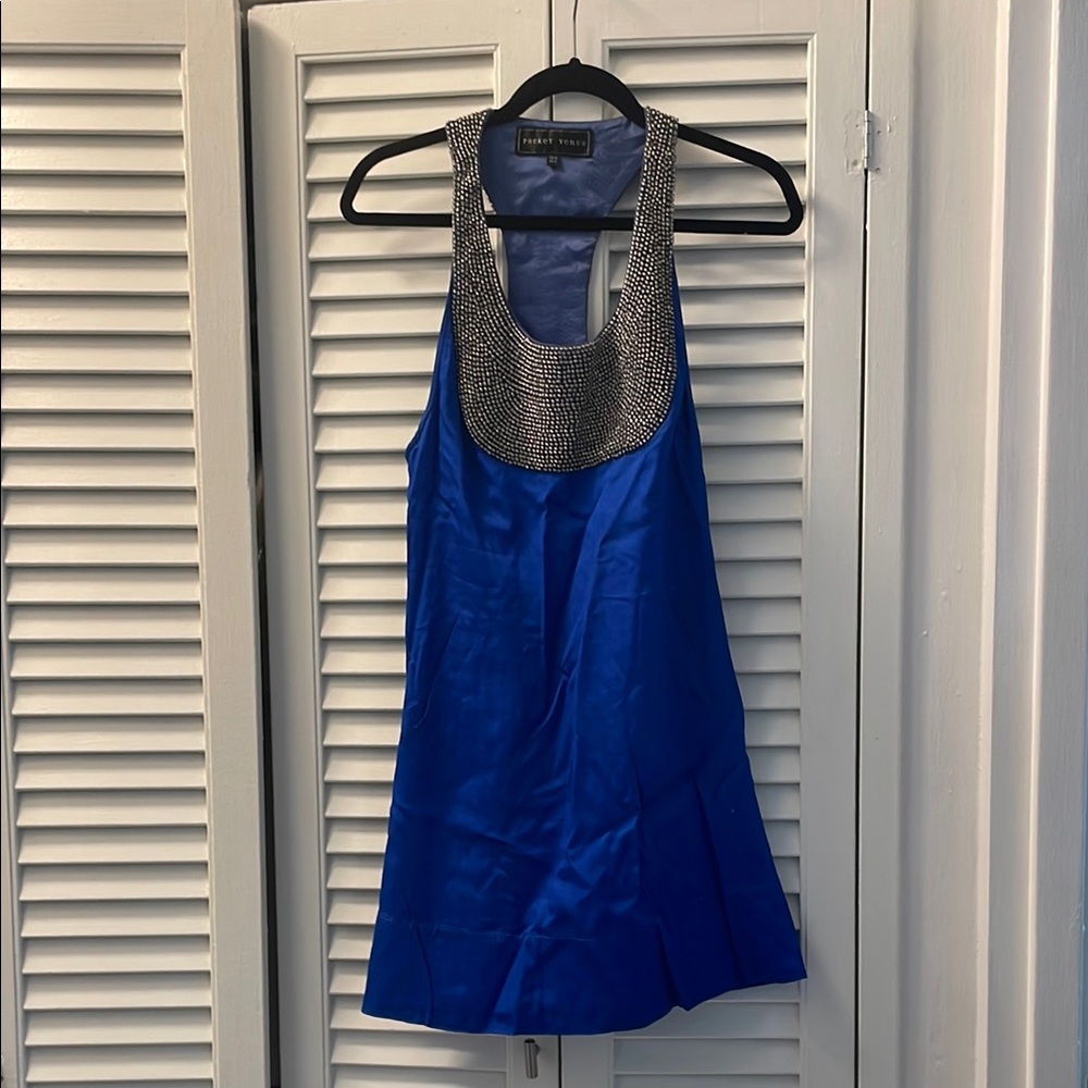 Elegant Blue Mini Dress with Silver Accents